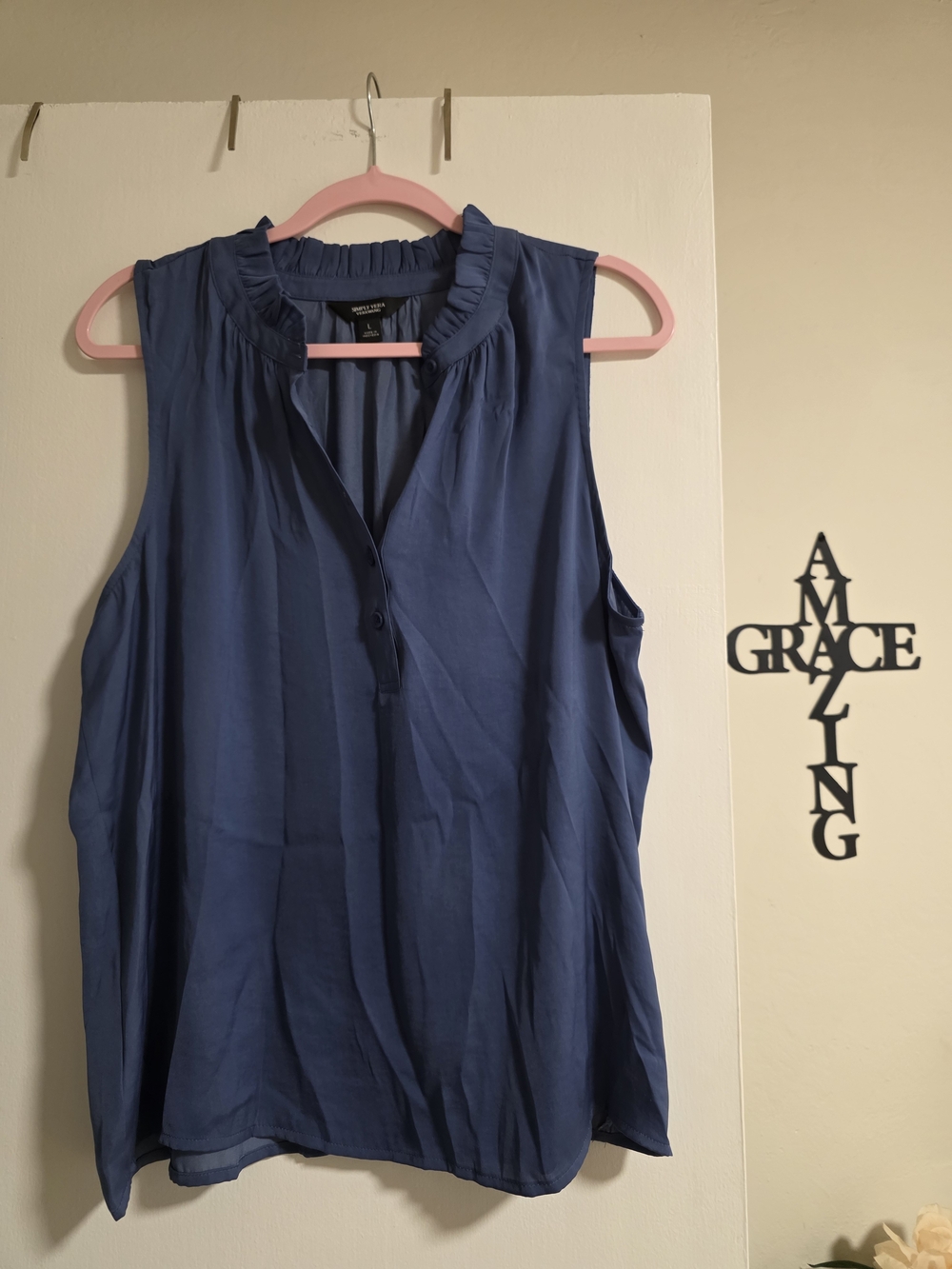 Simply Vera Vera Wang Blue Sleeveless Ruffle Neck Camisole